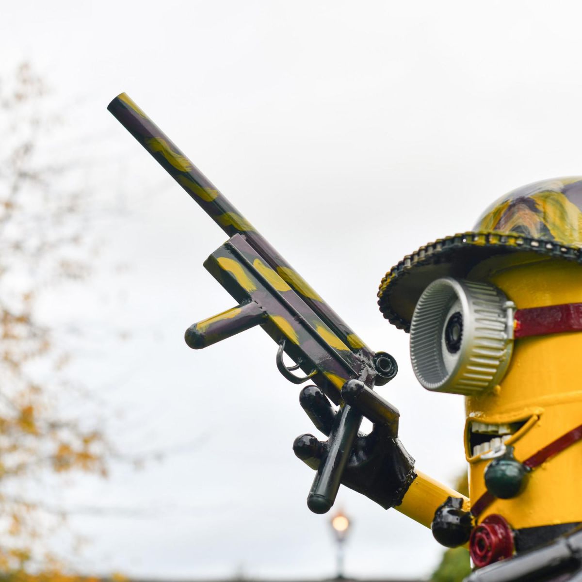 Close-Up of Recycled Metal "Lone Soldier" Minion Sculpture