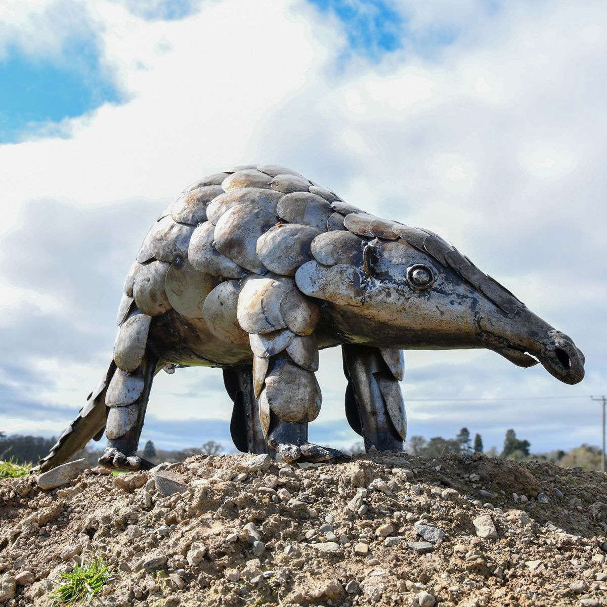 Recycled Metal Pangolin Sculpture in Situ