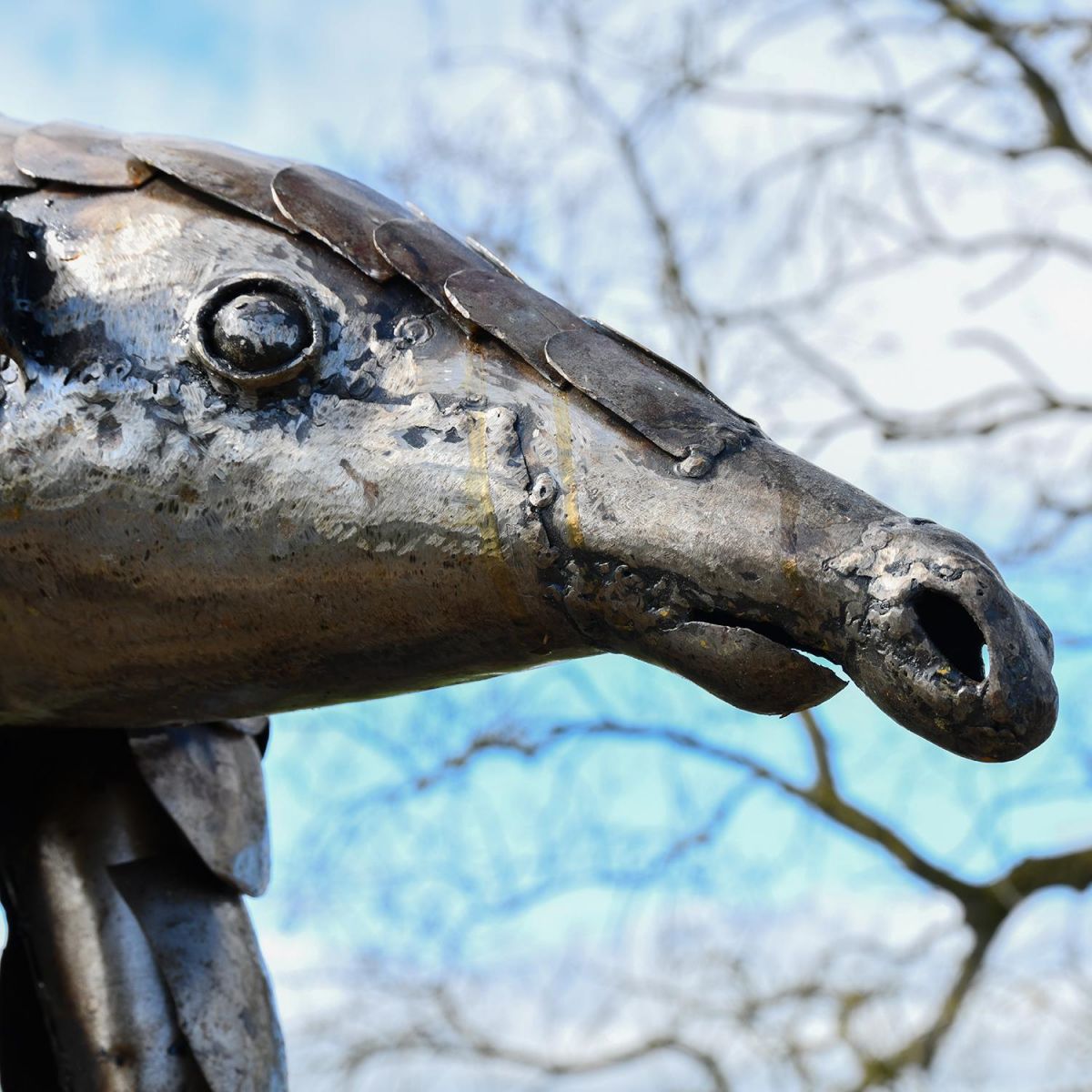 Close-up of the head of the Recycled Metal Pangolin 