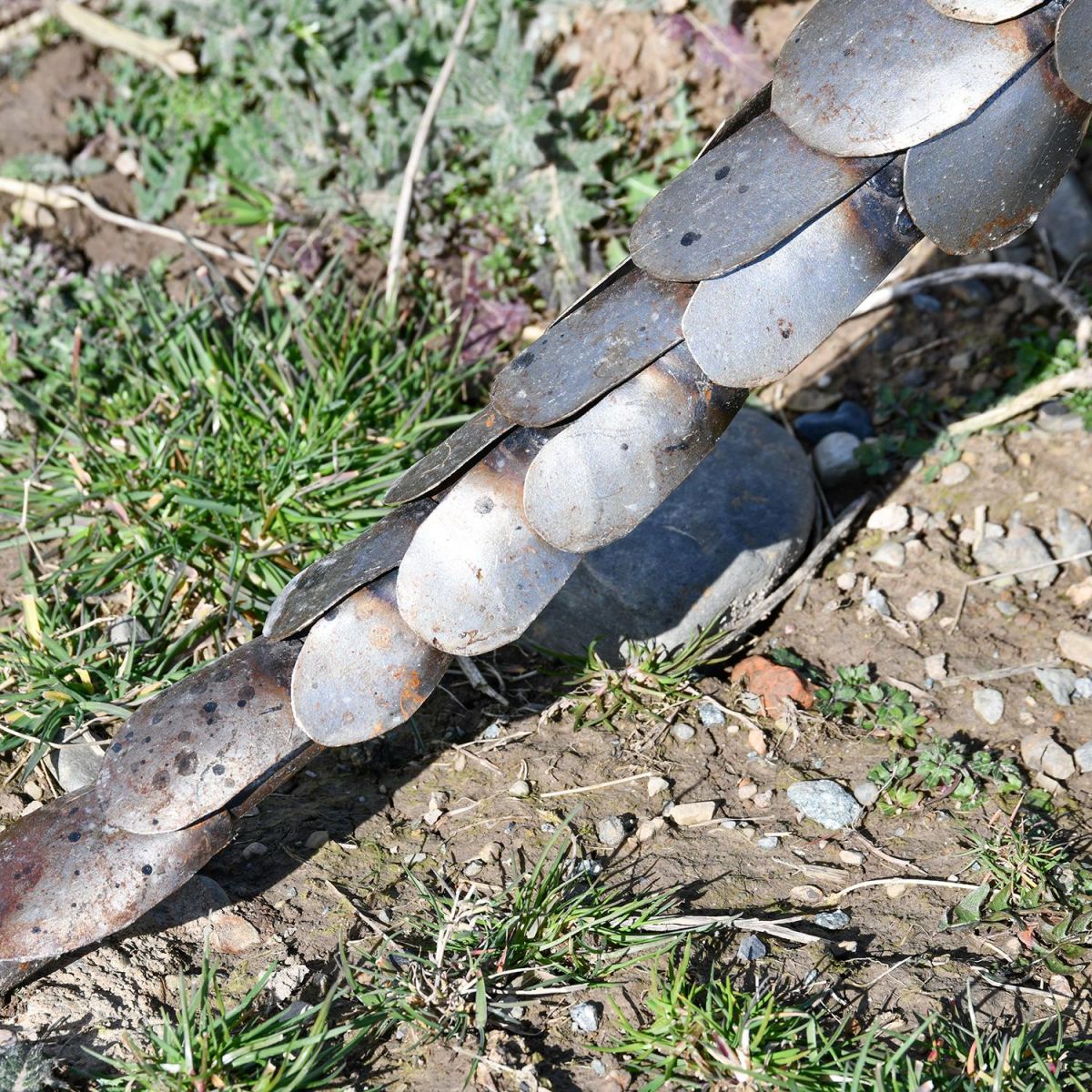Close-up of the Tail on the Recycled Metal Pangolin Sculpture