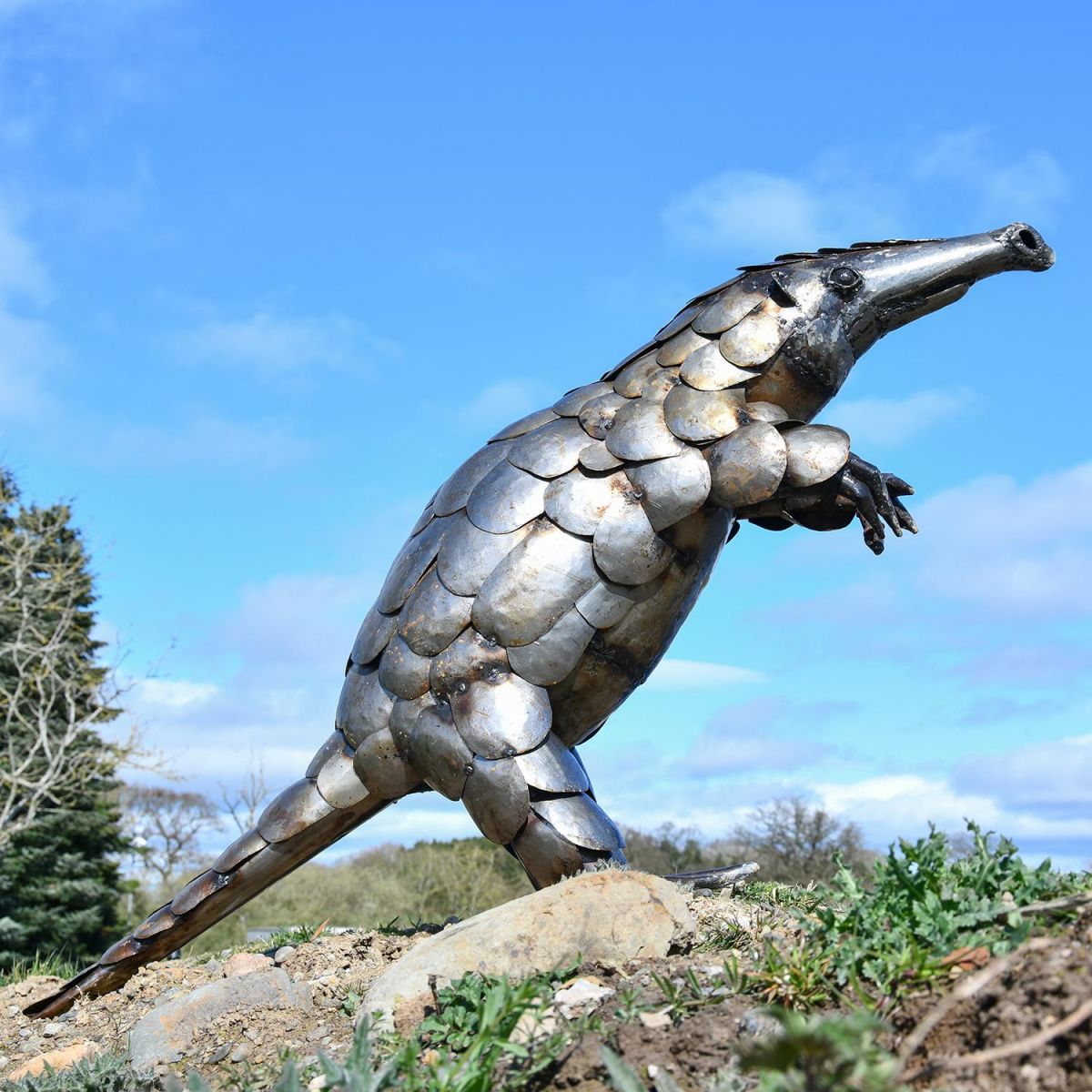side View of the Recycled Metal Pangolin Sculpture