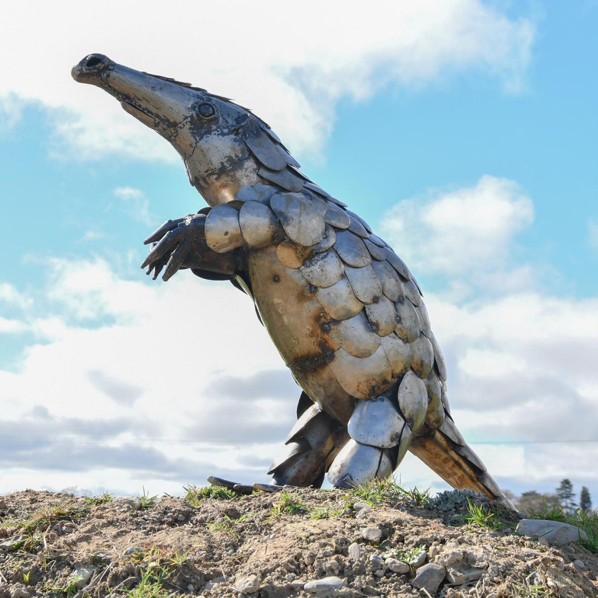 Recycled Metal Pangolin Sculpture in Situ