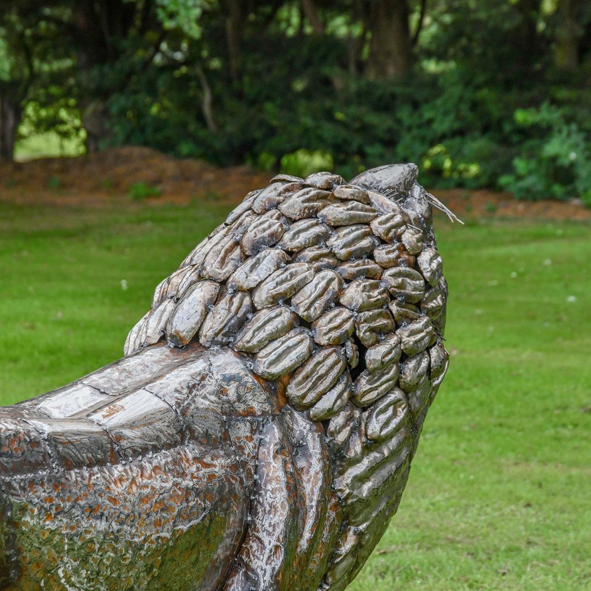 View of the Back of the Recycled Metal Roaring Lion Sculpture
