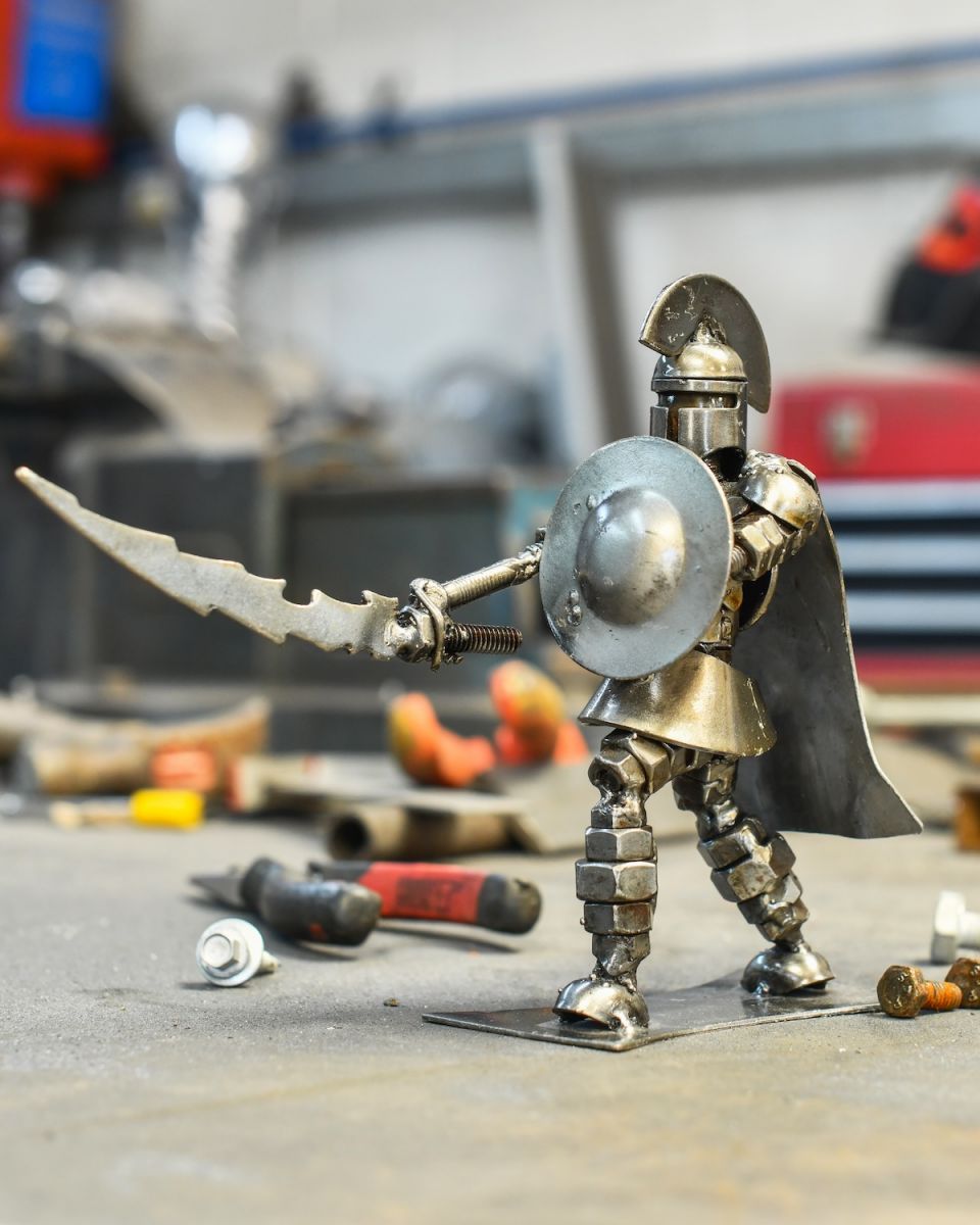 Recycled Metal Roman Soldier Sculpture Recycled Metal Roman Soldier Sculpture