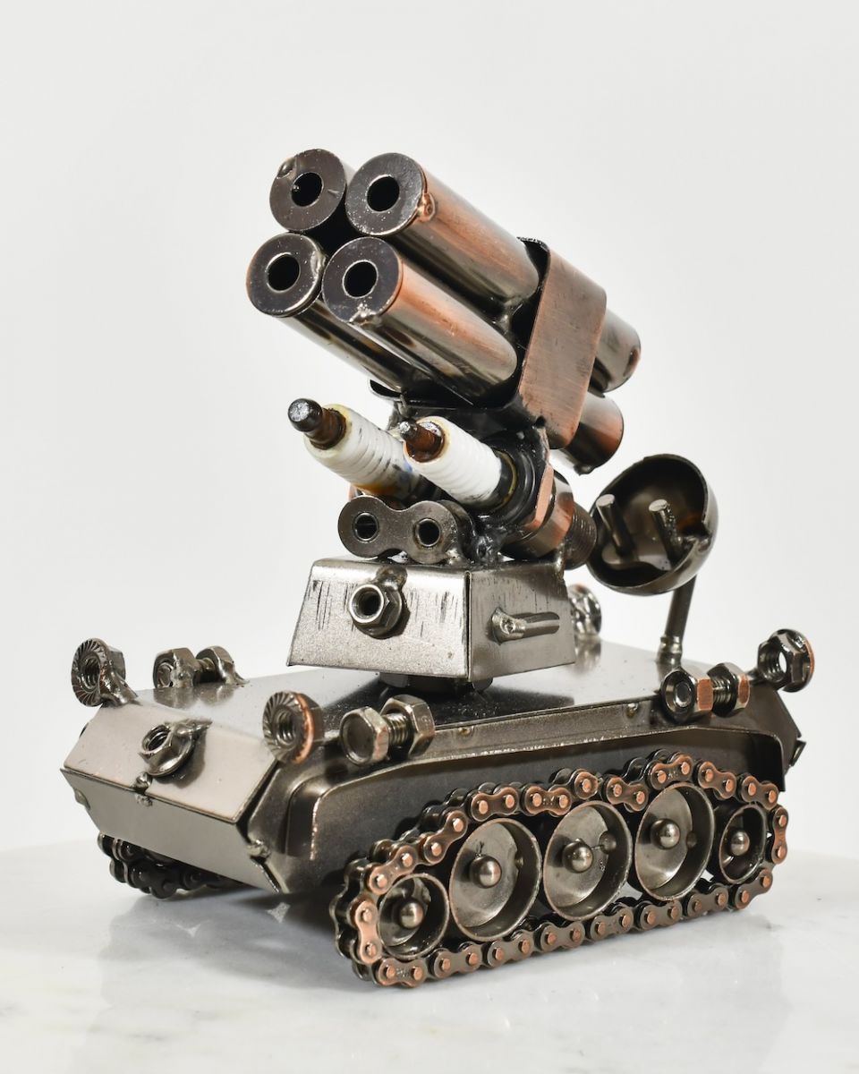 recycled metal tank sculpture  recycled metal tank sculpture