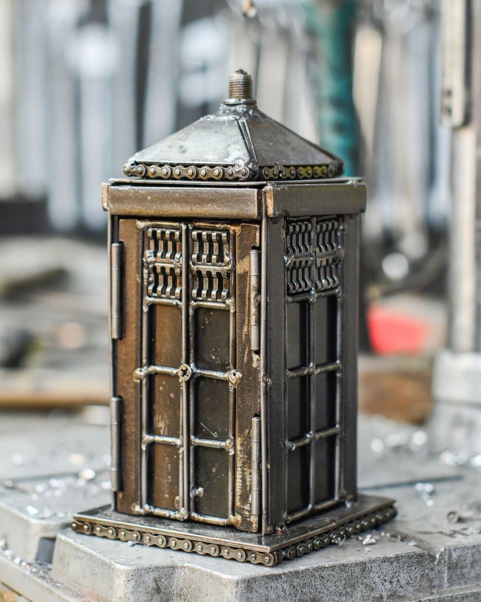 Recycled Metal Time Spacecraft Sculpture