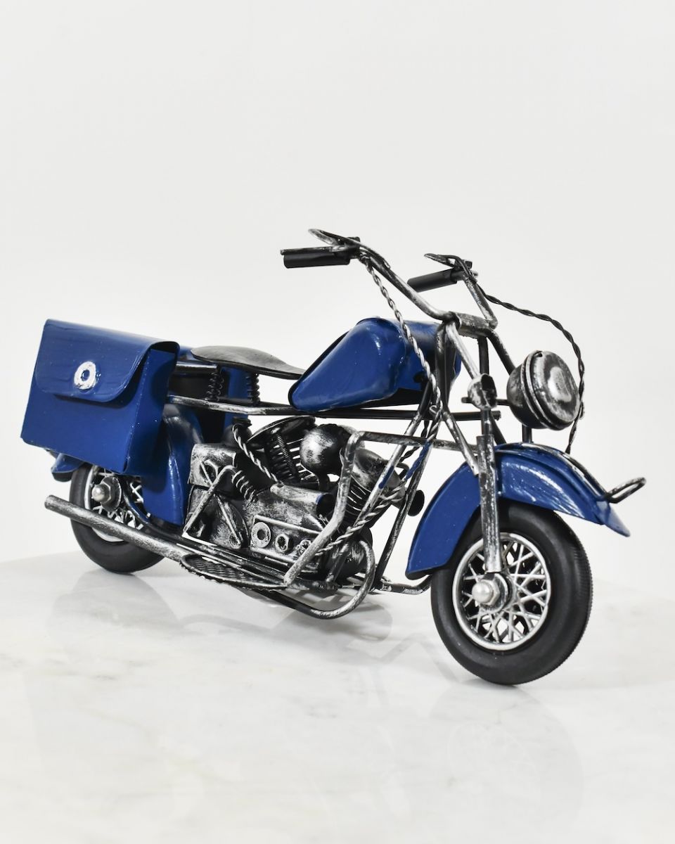 Recycled Metal Vintage Blue Motorbike Sculpture Recycled Metal Vintage Blue Motorbike Sculpture