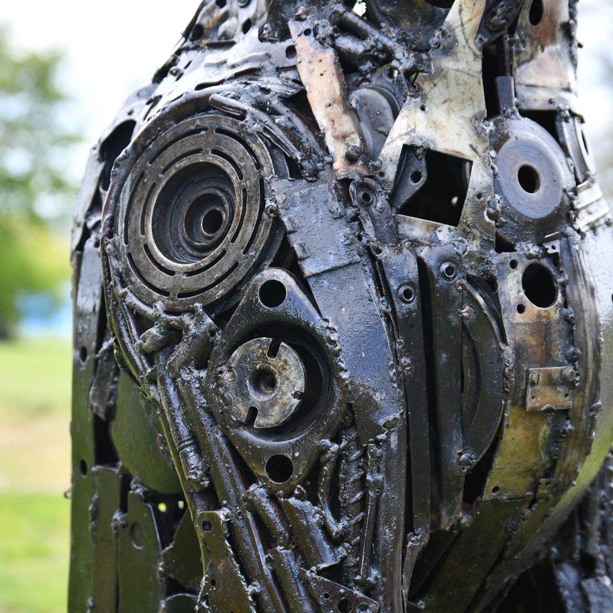 Close-up of the Recycled Parts on the Dog Sculpture