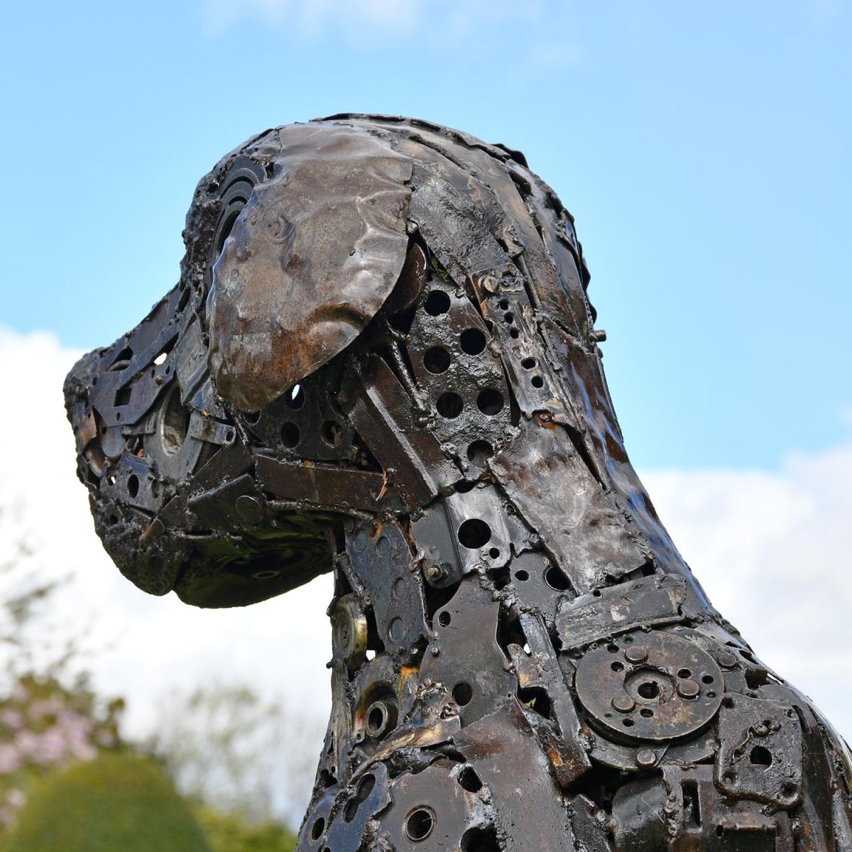Close-up of the Recycled Parts on the Dog Sculpture
