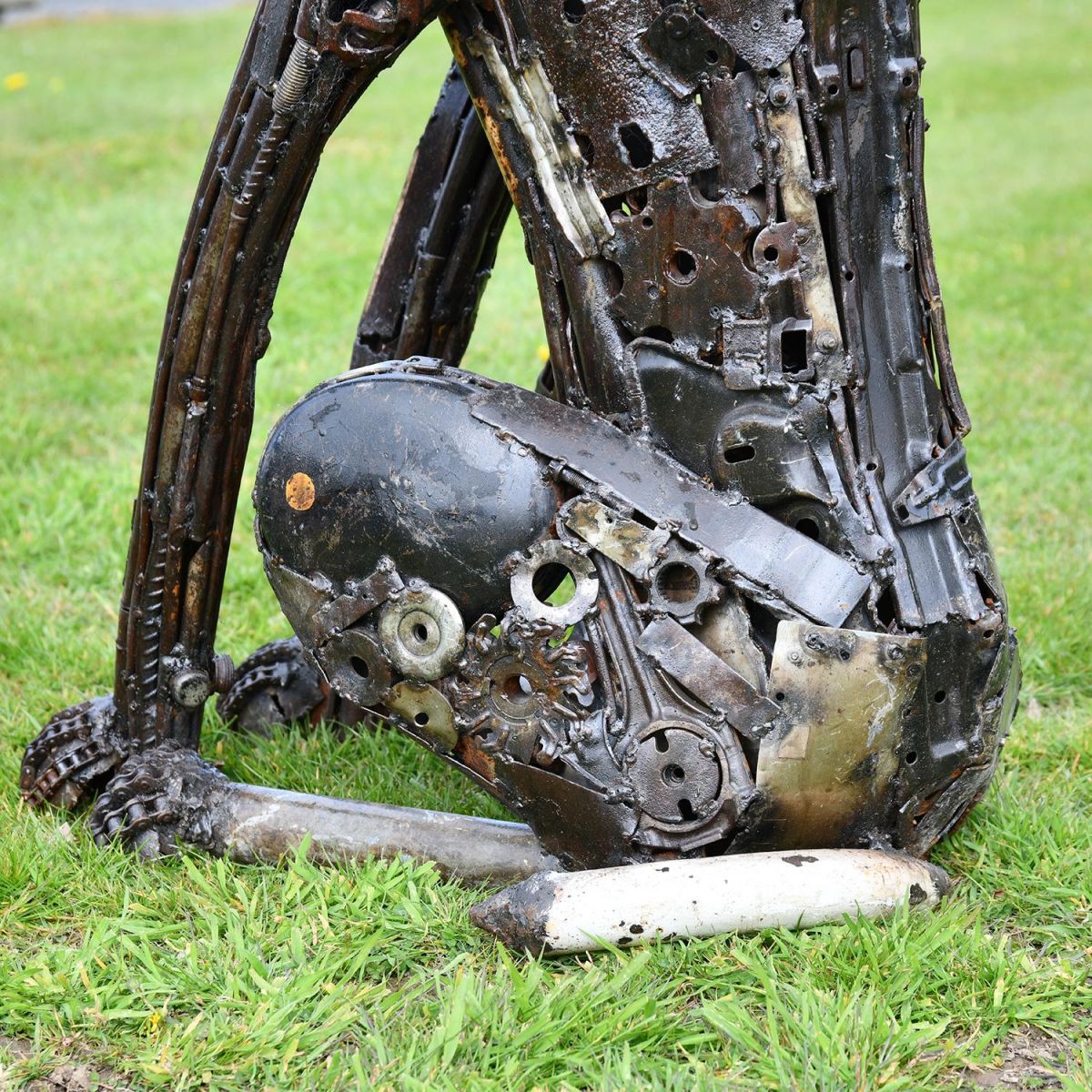 View of the Legs on the Recycled Parts Dog Sculpture