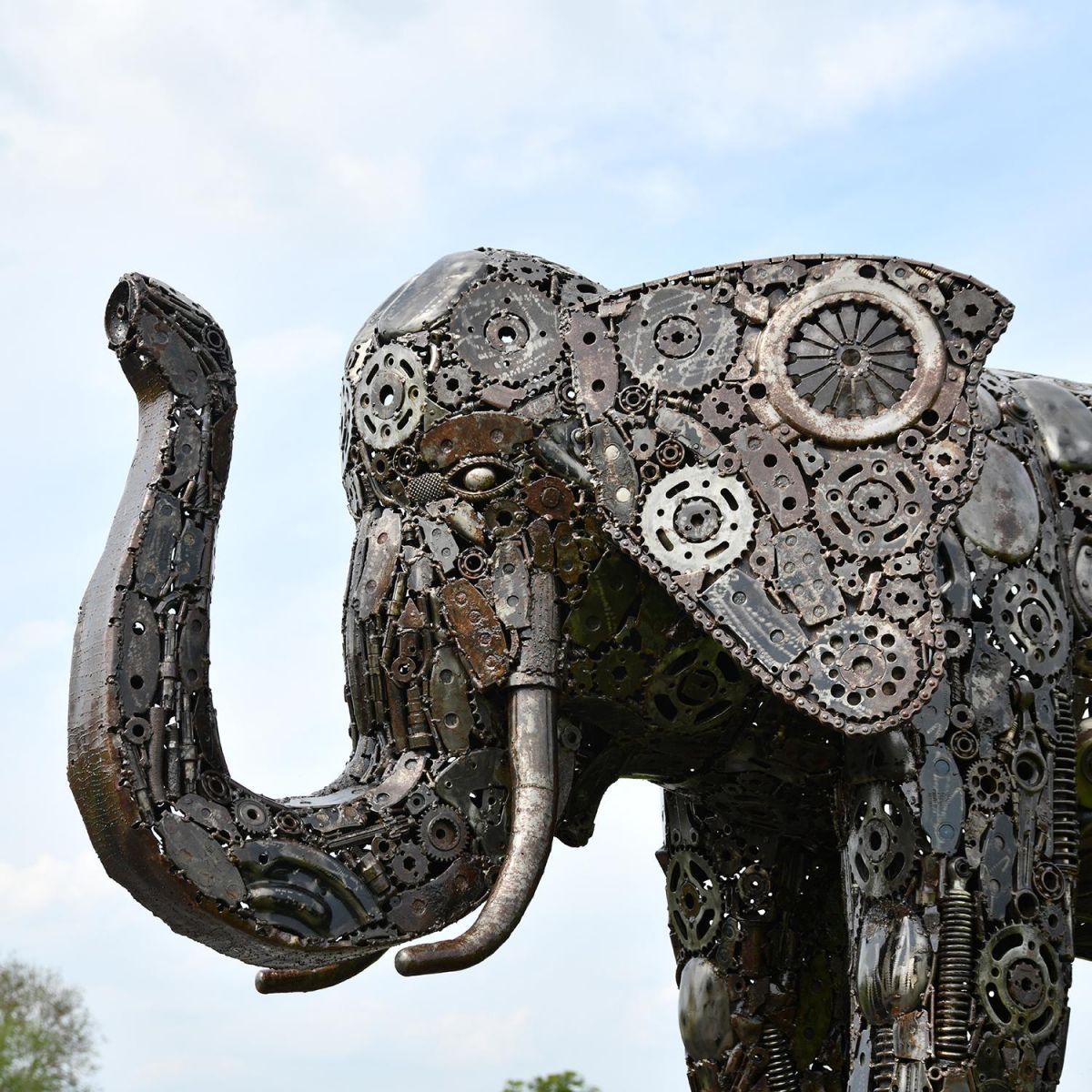 Close-up of the Head of the Metal Elephant Sculpture