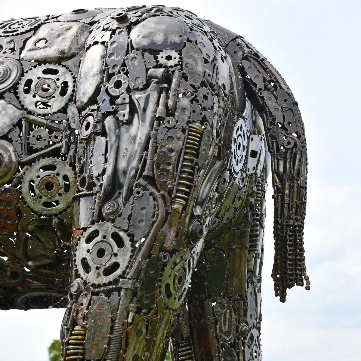 Close-up of the Recycled Parts on the Elephant Sculpture