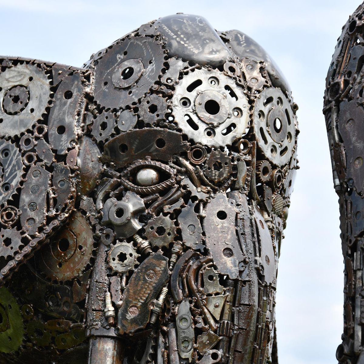 Recycled Parts on the Head of the Metal Elephant Sculpture