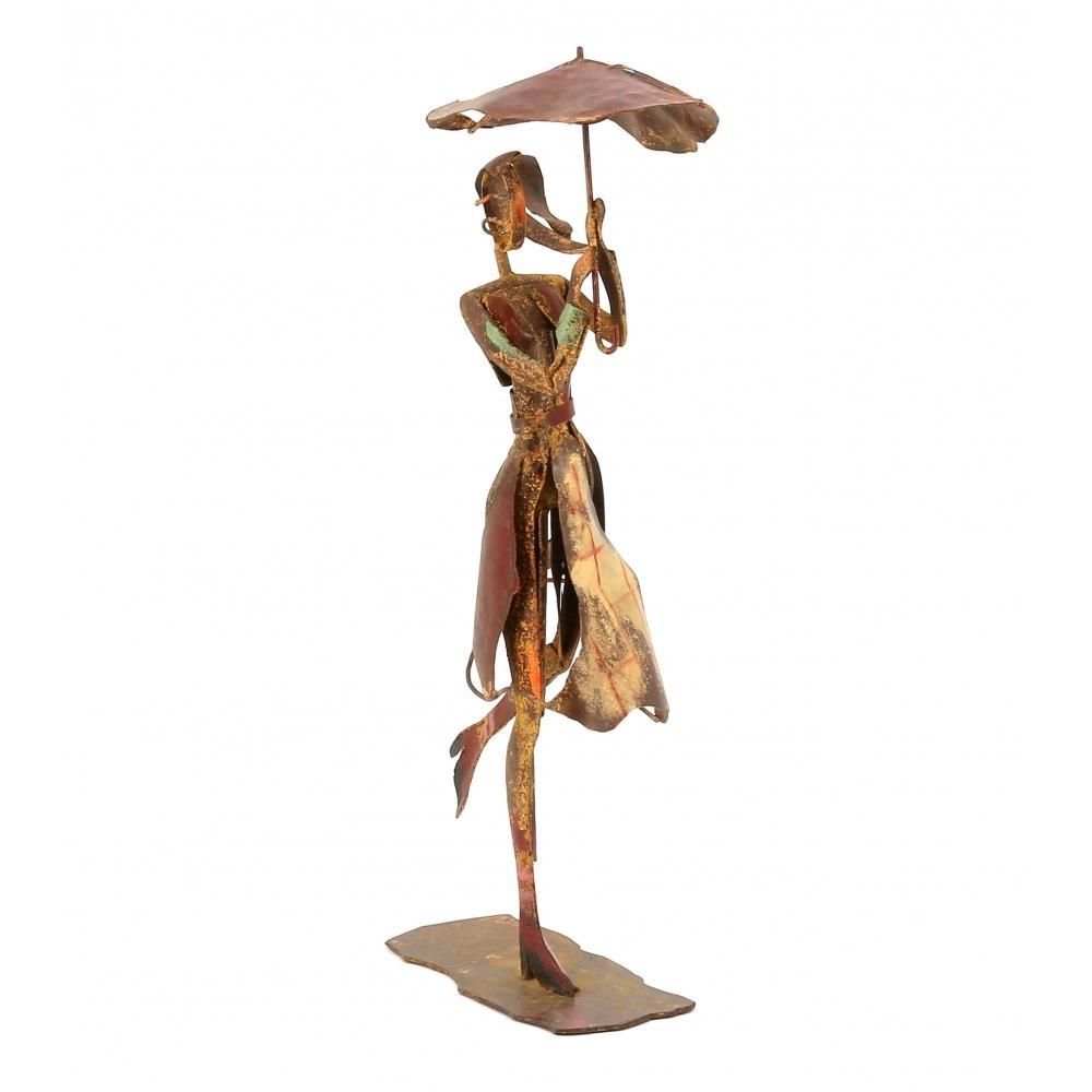 Woman With Umbrella Ornament Created Out of Recycled Metal 