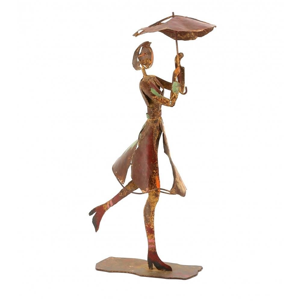 Woman With Umbrella Ornament in a Rustic Finish