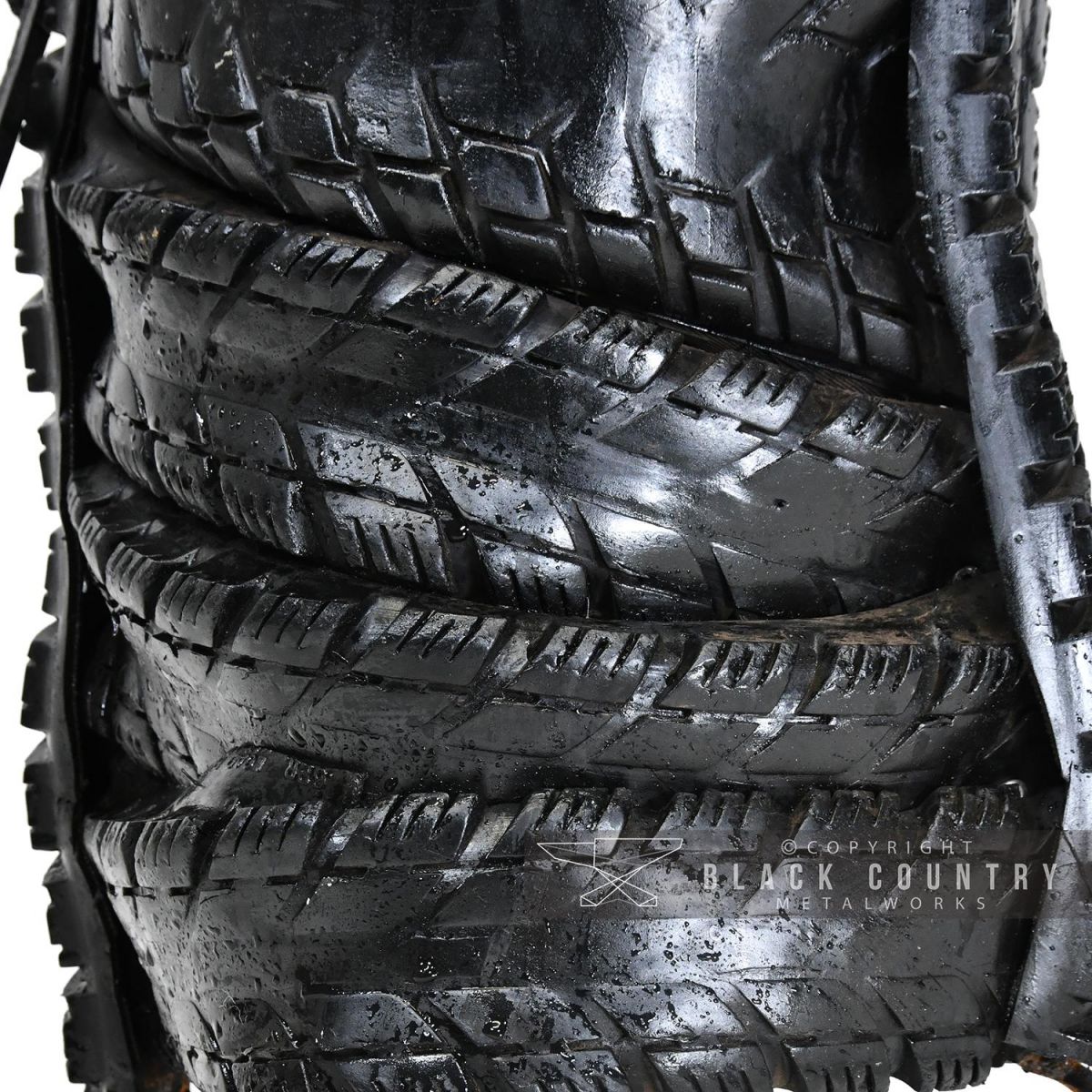 close-up of the Twisted Recycled Car Tyres
