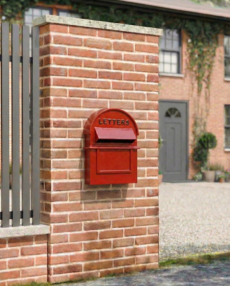 red_black_grosvenor_telescopic_post_box_1_2 installed on a new home