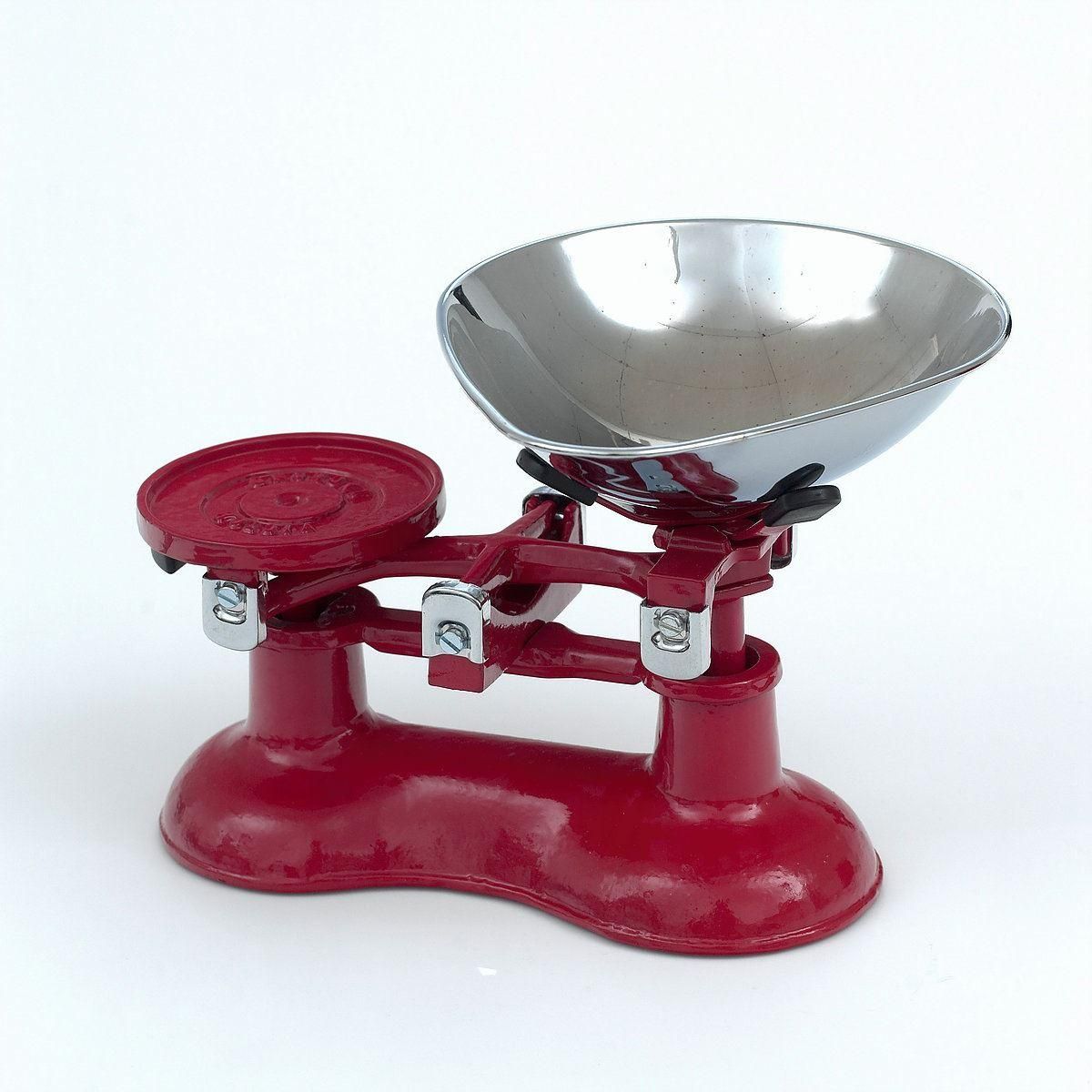 Red Cast Iron Kitchen Scales With Chrome Bowl
