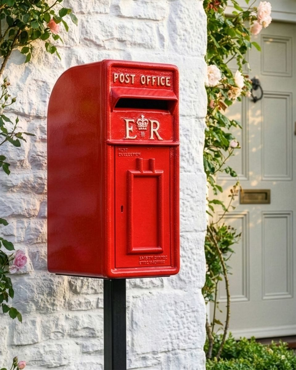 Red & Gold "Newland" Elizabeth Regina Post Box with Stand digital ilustration
