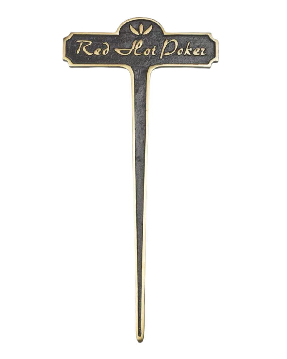 Red Hot Poker Brass Garden Plant Sign