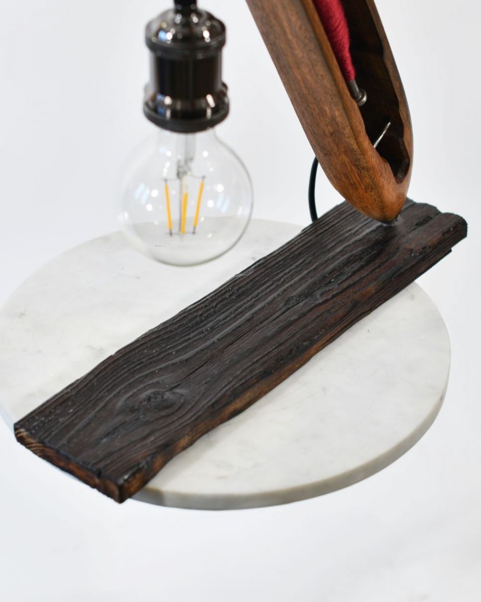 Close up of Red Loom Bobbin Table Lamp base