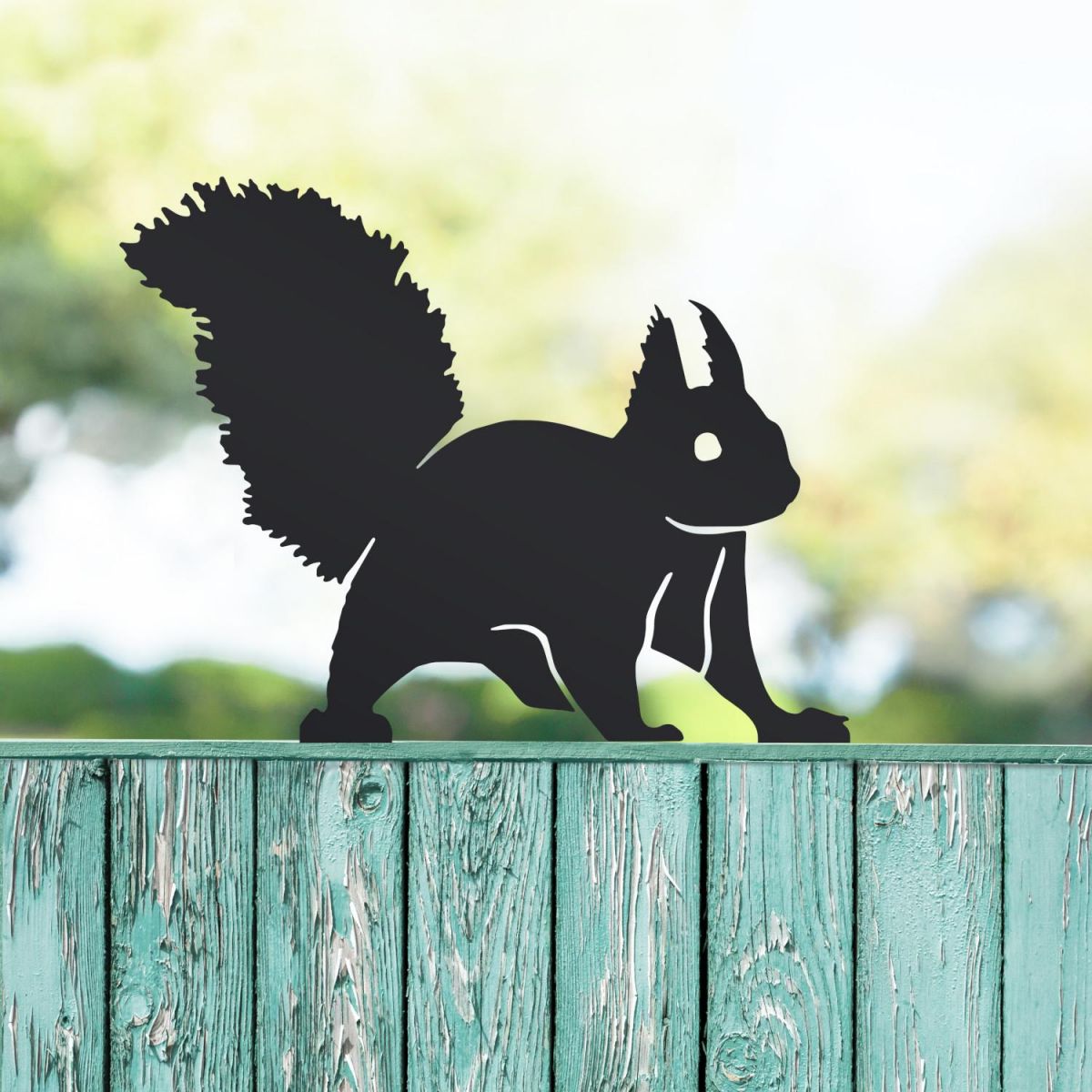 Black Sheet Steel Fence Topper with Red Squirrel Design Black Sheet Steel Fence Topper with Red Squirrel Design