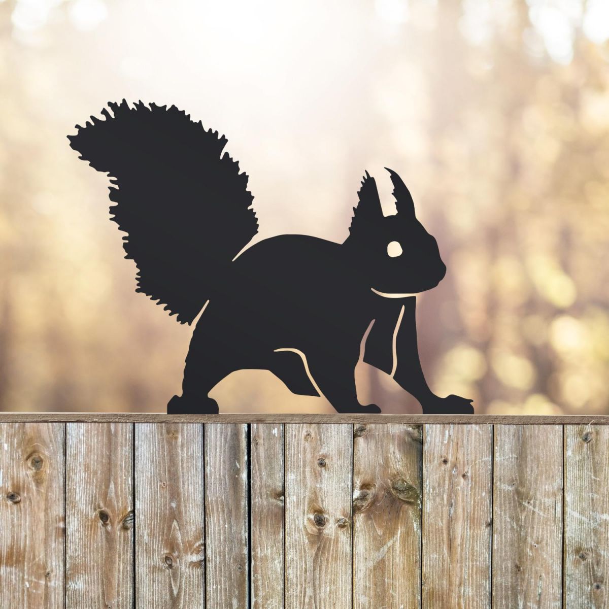 Red Squirrel Sheet Steel Fence Topper in Black Finish in Situ Red Squirrel Sheet Steel Fence Topper in Black Finish in Situ