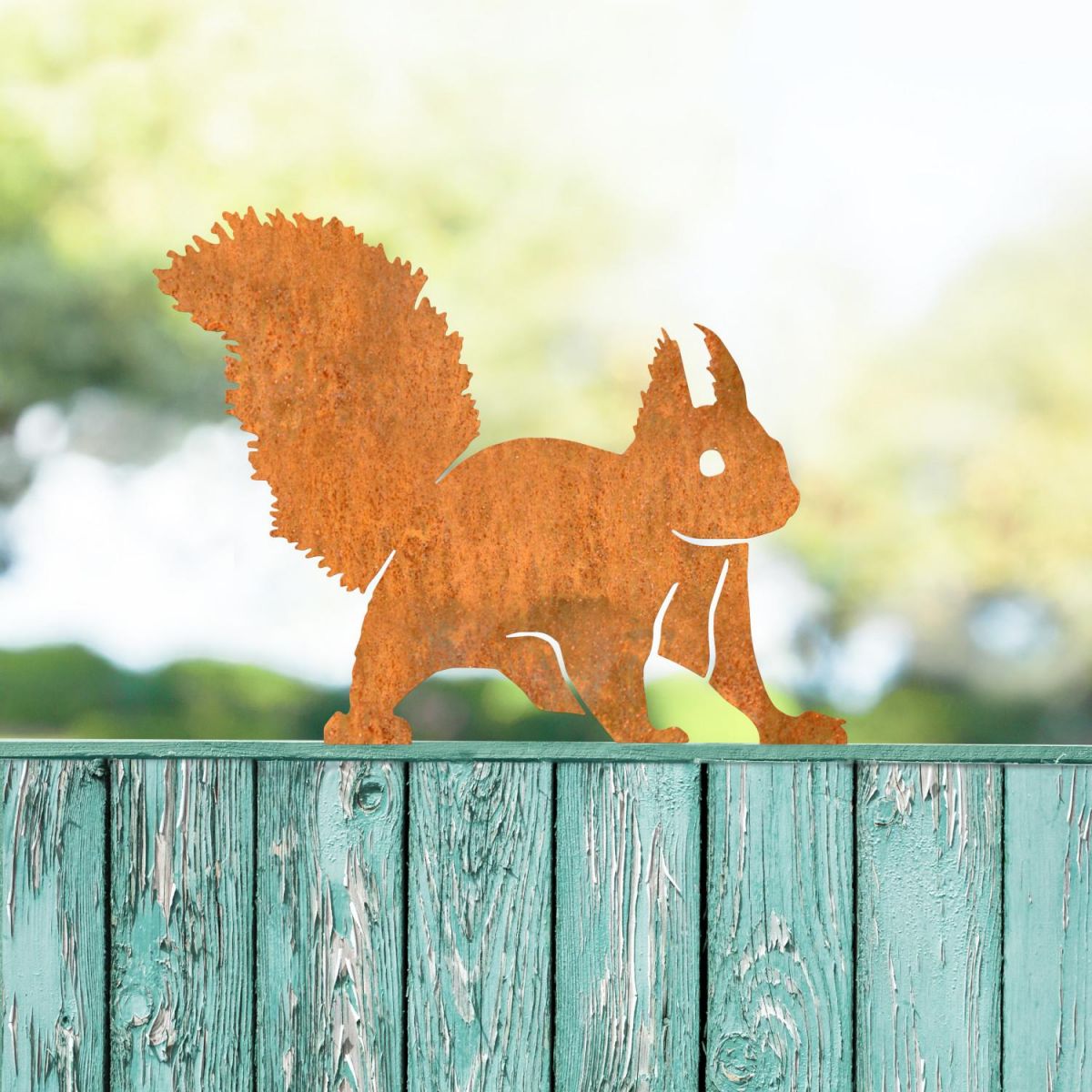 Red Squirrel Sheet Steel Fence Topper in Rustic Finish