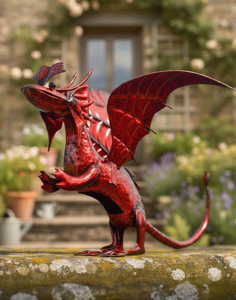 Red Wyrmling Baby Dragon Garden Sculpture Digital Illustration