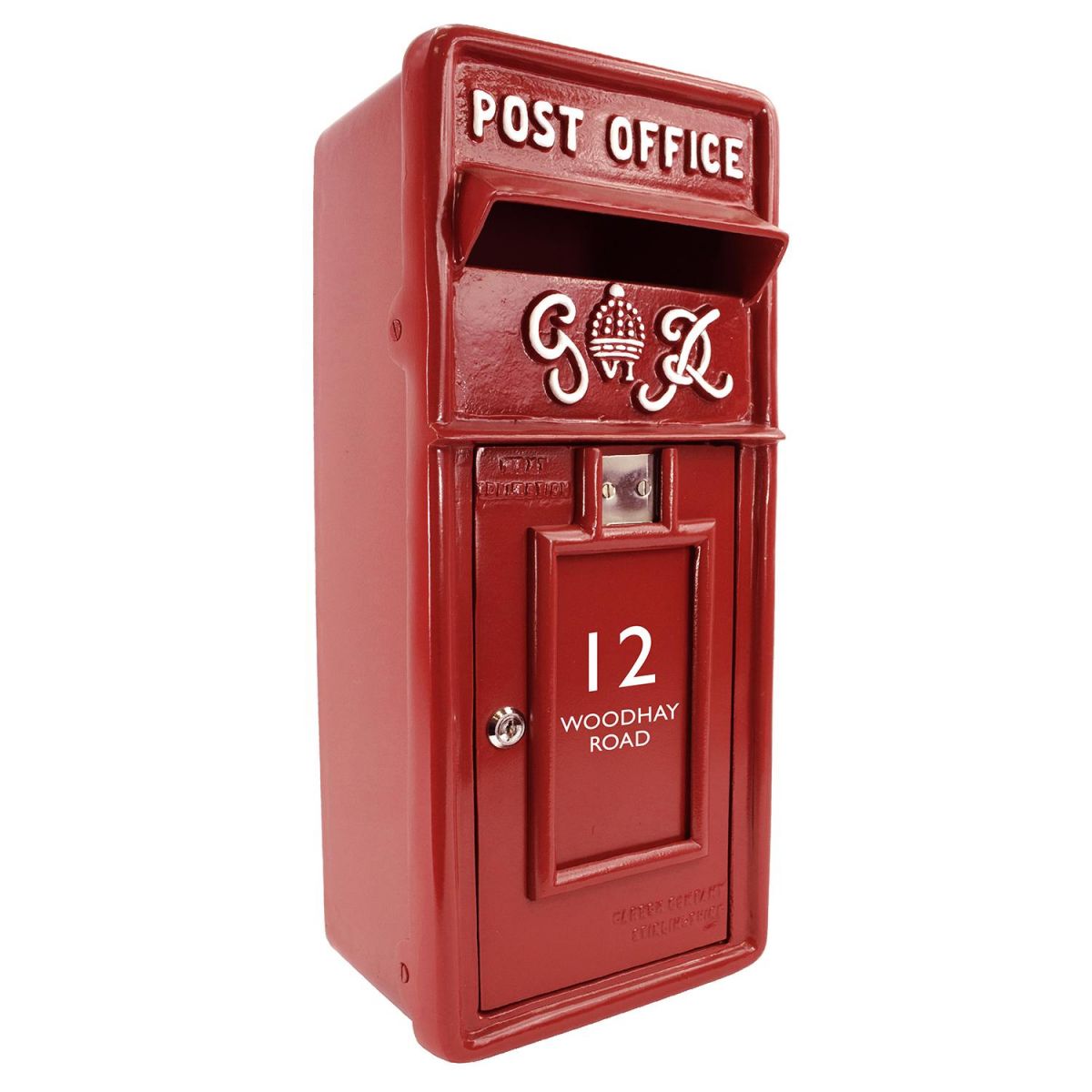 Personalised "Redford Keep" Slim King George Post Box Finished in Red