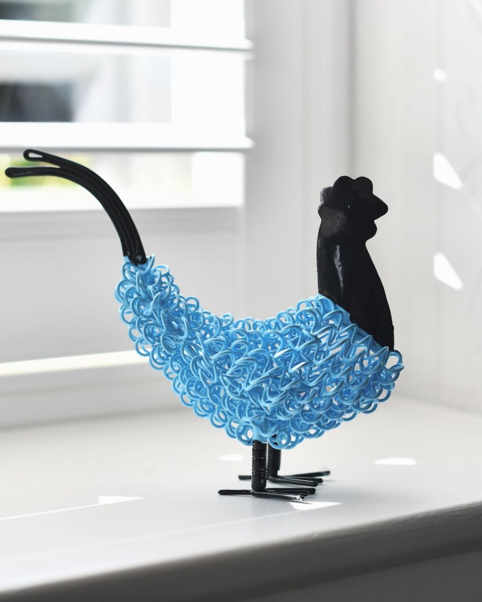Reggie the Recycled Cockerel Sculpture - Blue