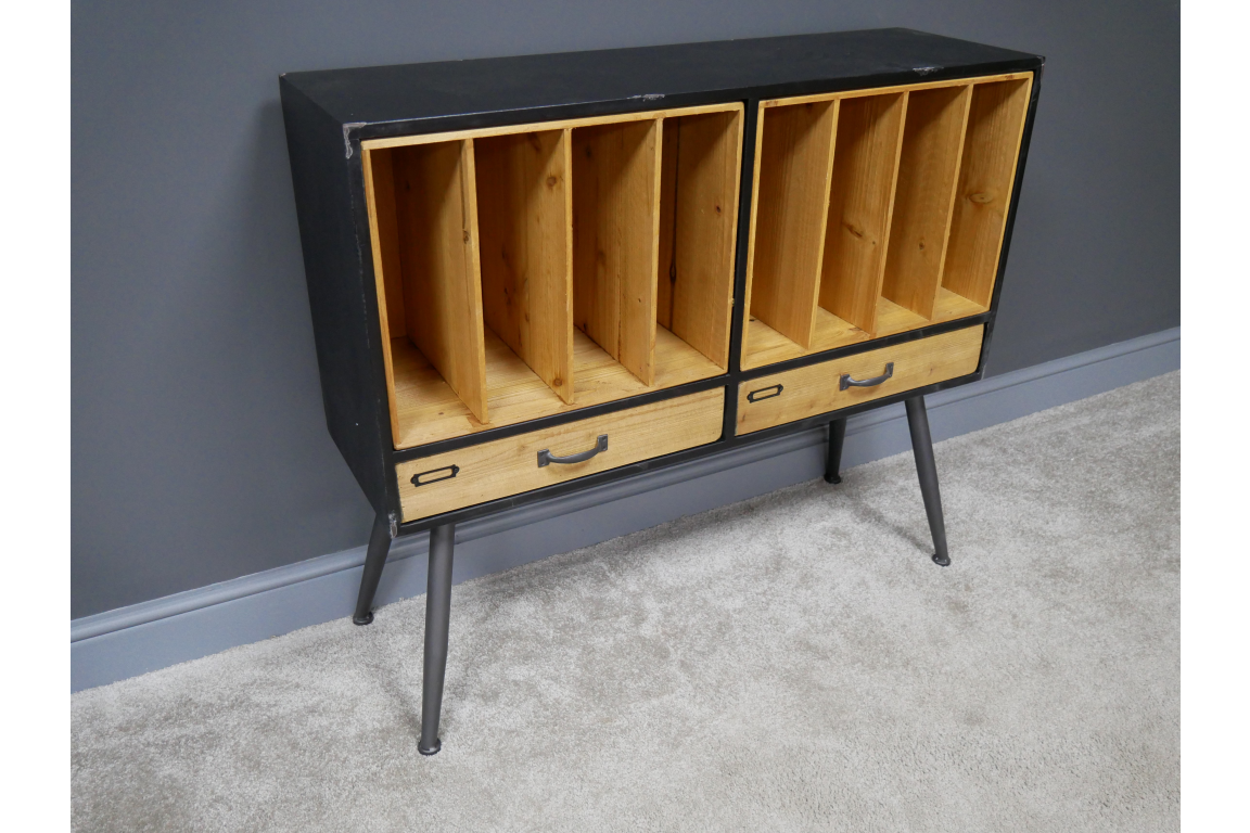 Wood & Metal Large Filing Cabinet with Two Drawers in Situ