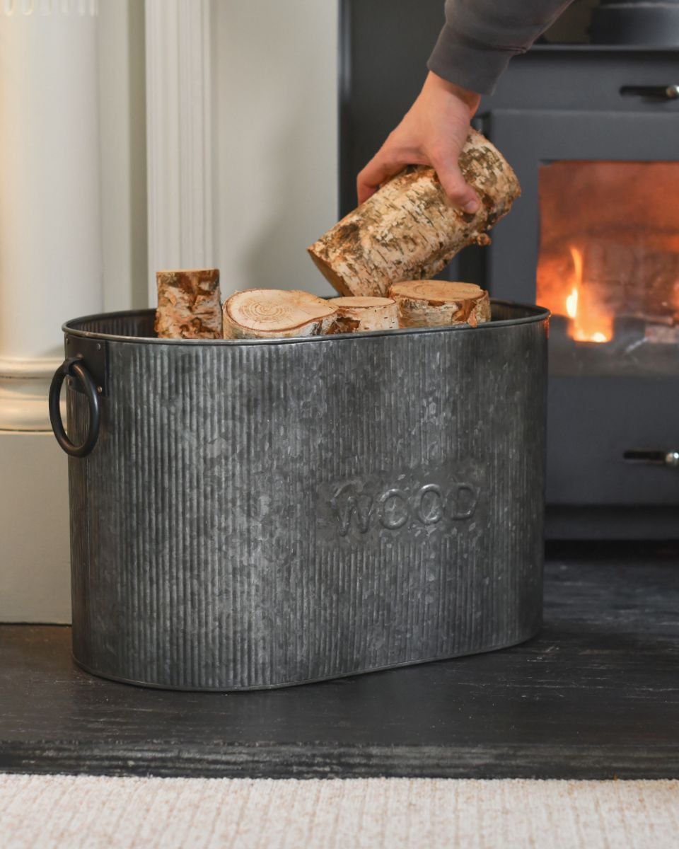 Large Natural Steel "Arreton" Ribbed Log Basket To Scale
