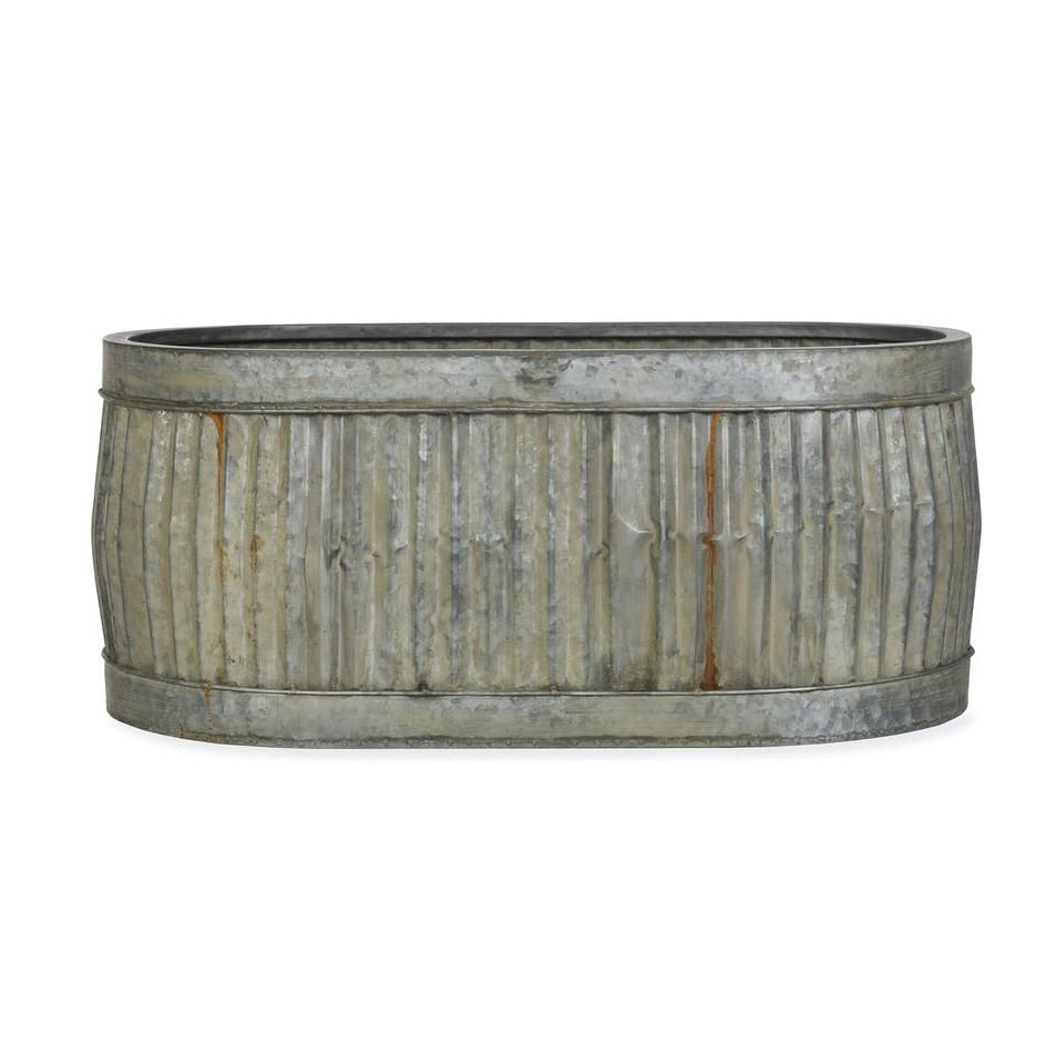 Traditional Oval Planter Created From Ribbed Steel 