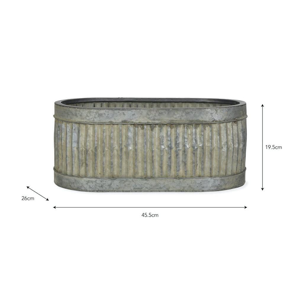 Small Ribbed Steel Traditional Oval Planter Dimensions