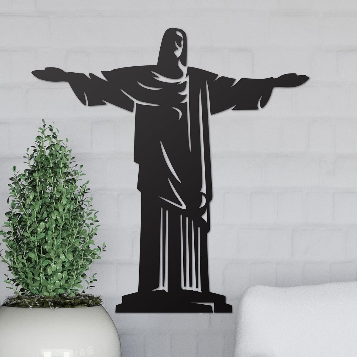Rio De Janeiro "Christ Redeemer" Wall Art on the Wall Next to Plants Rio De Janeiro "Christ Redeemer" Wall Art on the Wall Next to Plants