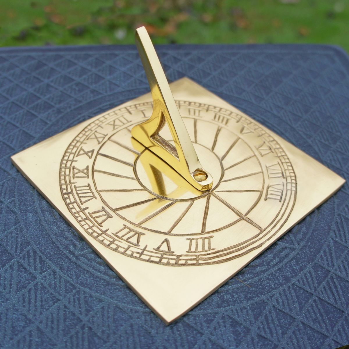 Polished Brass Rising Sun" Sundial in Situ