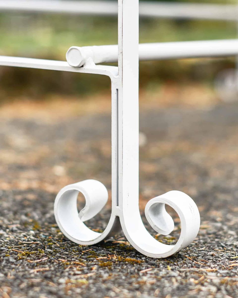 Close-Up of Integral Legs for Robust Cream “Chatham" Three Seater Park Bench