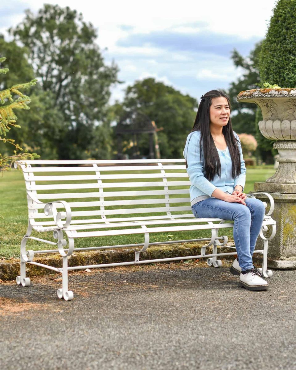 Scale Shot of Robust Cream “Chatham" Three Seater Park Bench
