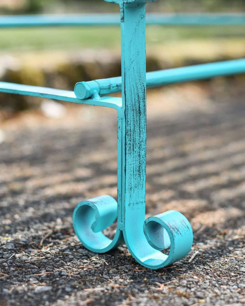 Close-Up of Integral Feet for Robust Green “Chatham" Three Seater Park Bench