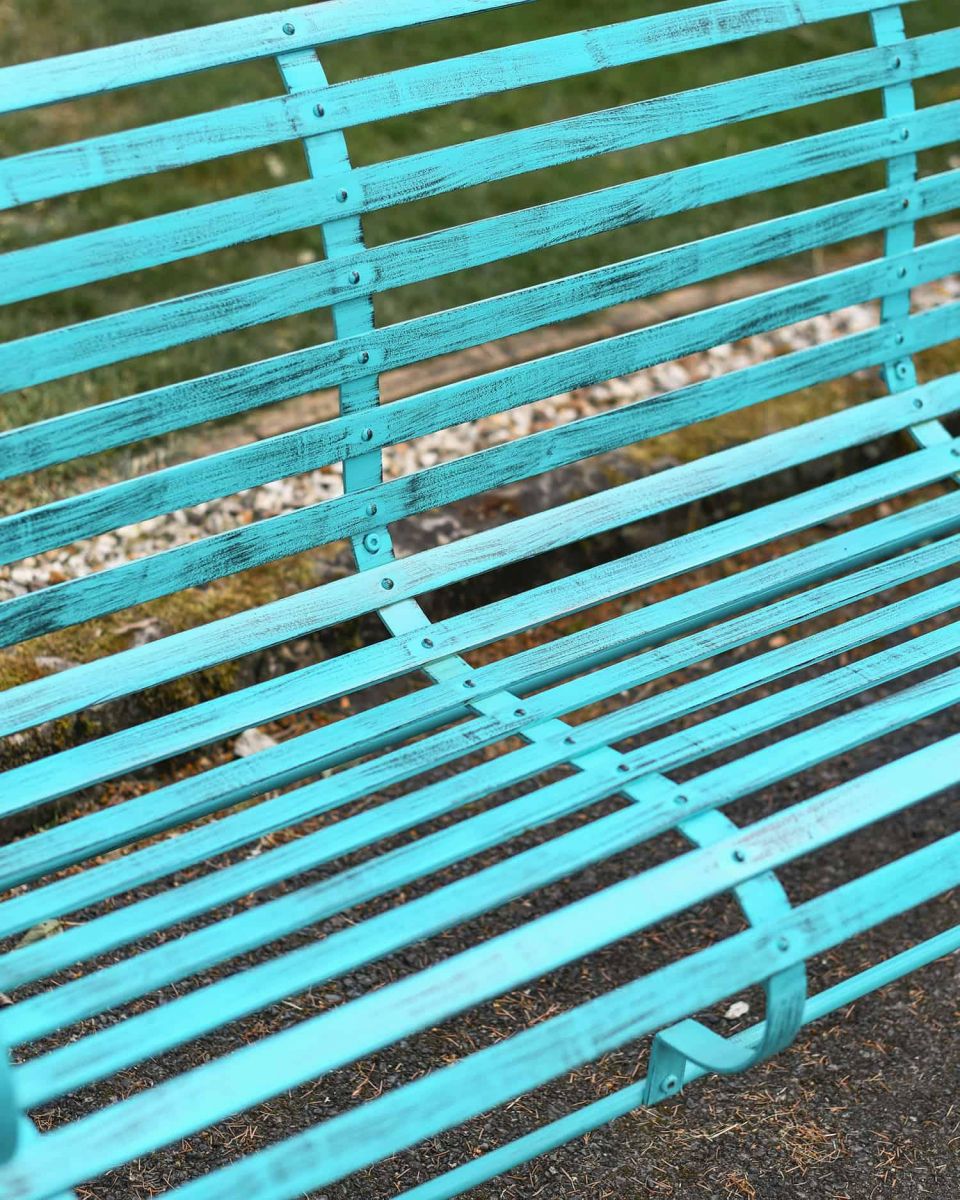 Close-Up of Green Finish on Robust “Chatham" Three Seater Park Bench