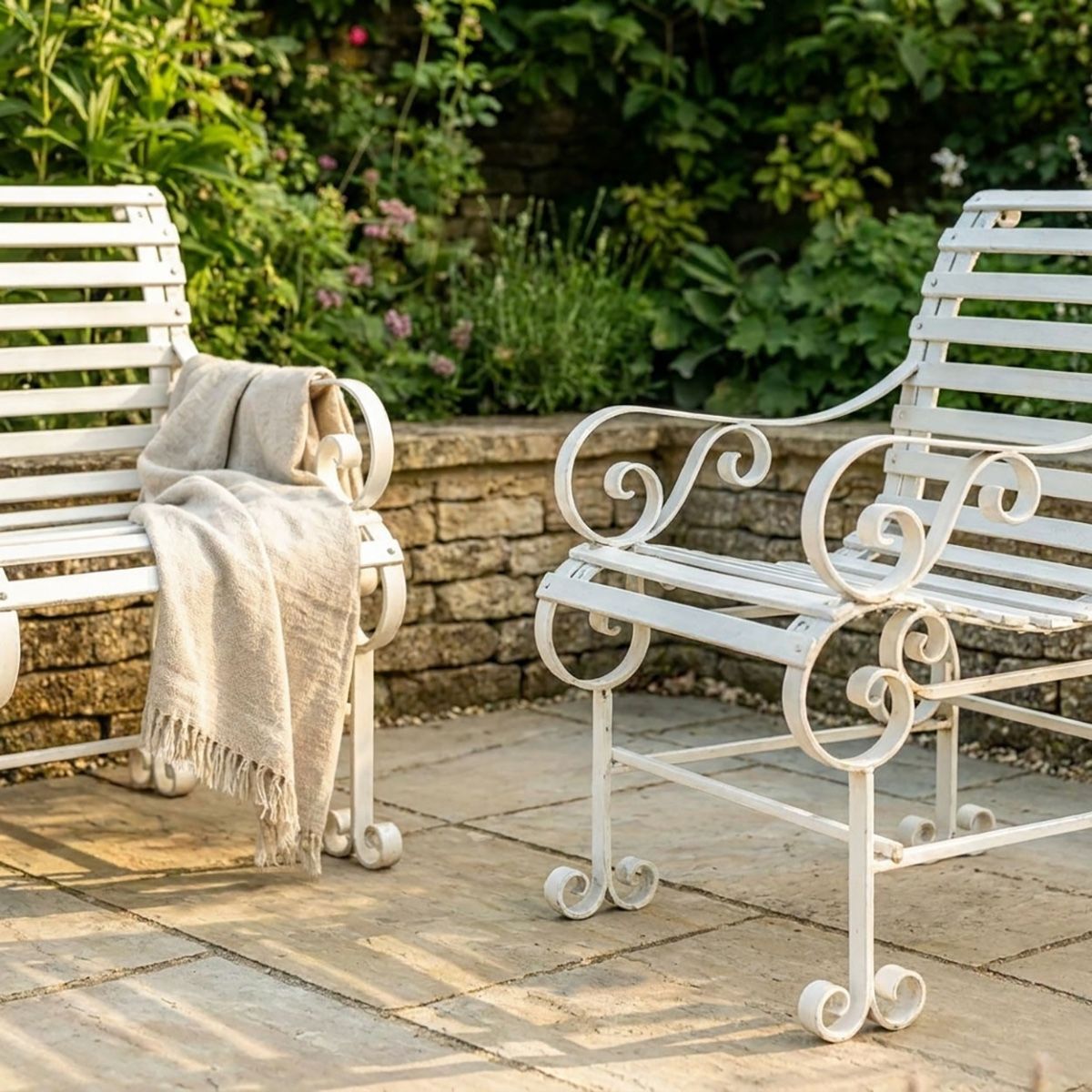 Robust "Chatham" One Seater & Two Seater Park Bench Combo - Cream Digital Illustration Chair close Up