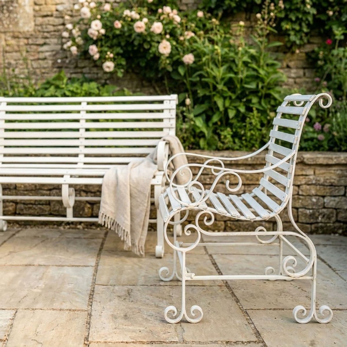 Robust "Chatham" One Seater & Two Seater Park Bench Combo - Cream Digital Illustration Chair close Up