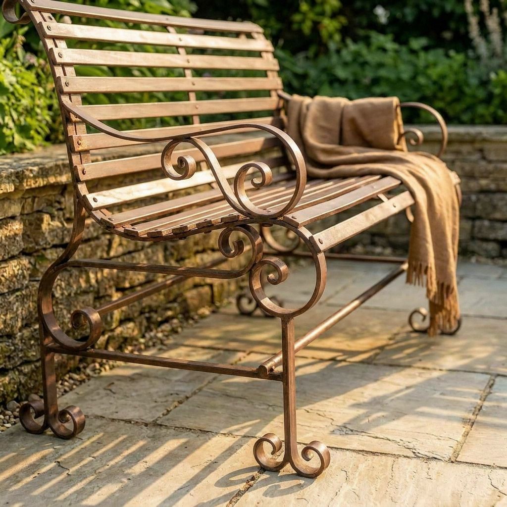 Robust "Chatham" One & Two Seater Park Bench Combo - Rustic Wrought Iron Digital illustration side profile