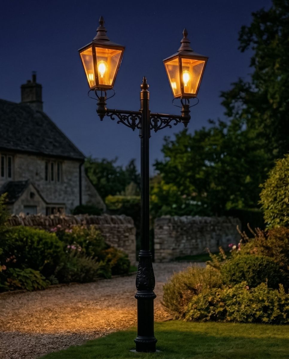 Rochester Double Lamp Post - 3.6m digital illustration at night