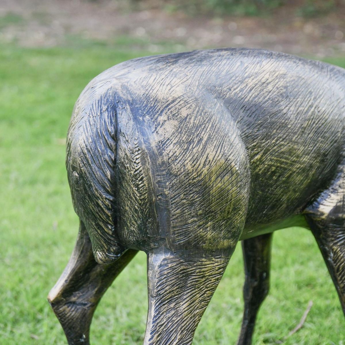 Rear view of "Roe" Grazing Buck Sculpture 