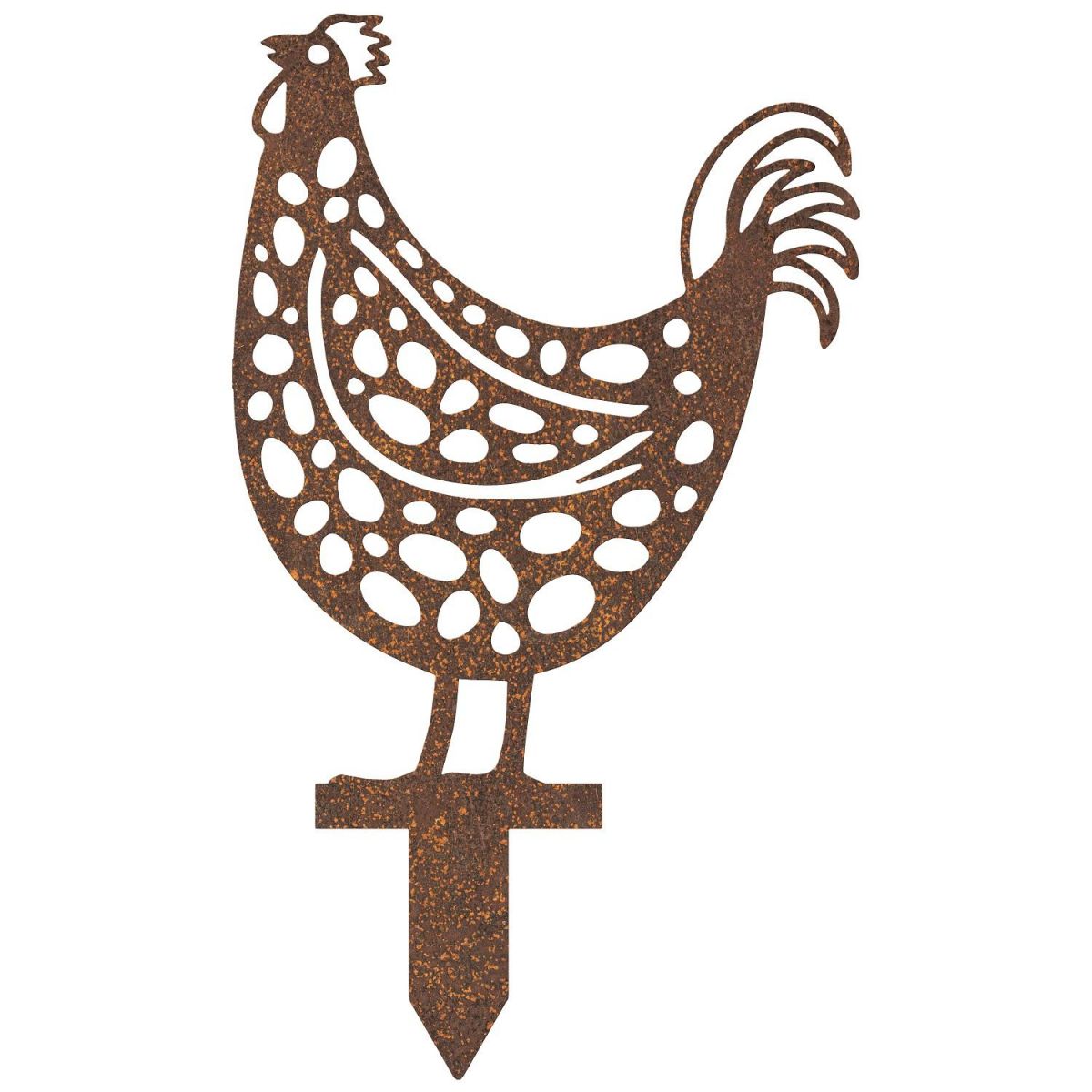 Rustic Spotted Rooster Silhouette with Ground Spike 