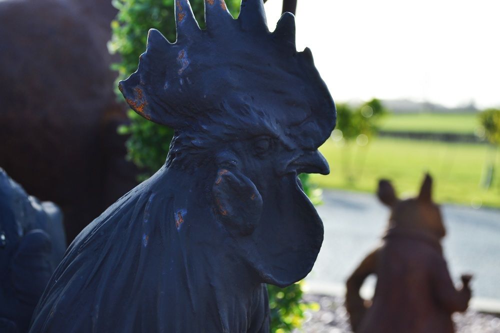 Cast Iron Black Rooster Sculpture