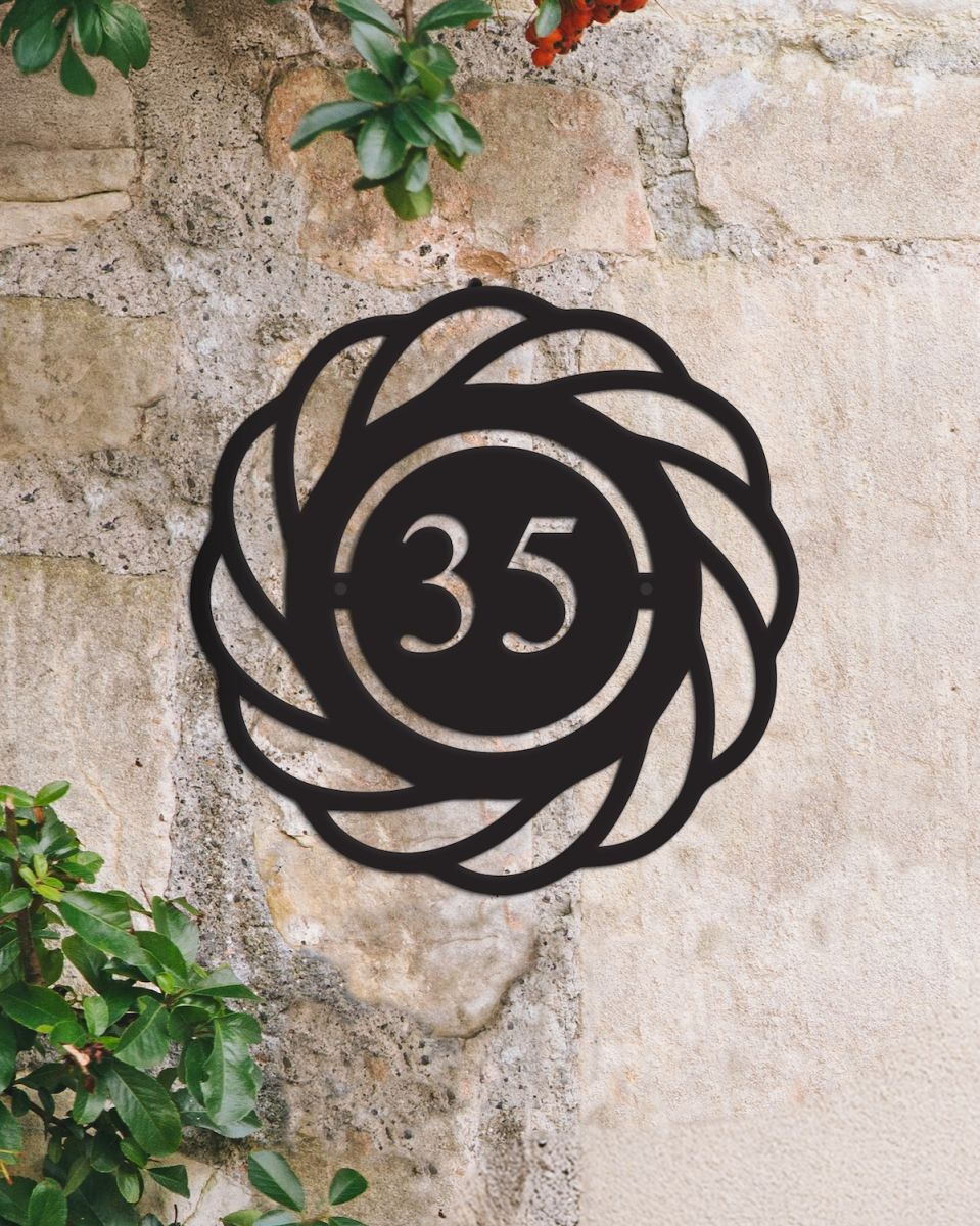Black personalised house number sign