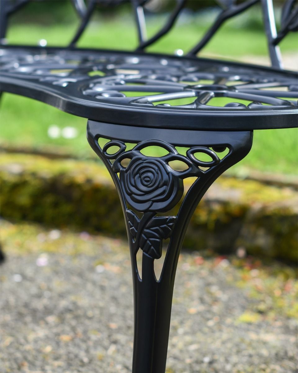 Aged Black "Tri-Floral" Two Seater Garden Bench
